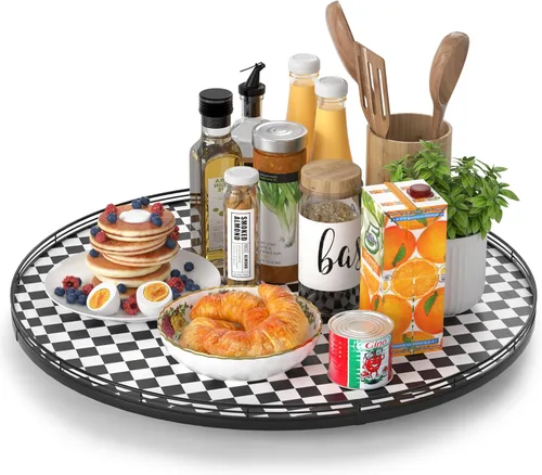 Vista 19 de Marble Lazy Susan - Tocadiscos para mesa, bandeja redonda de mármol de grano de madera antigua de 10 pulgadas para mesa de comedor, encimera de Negro