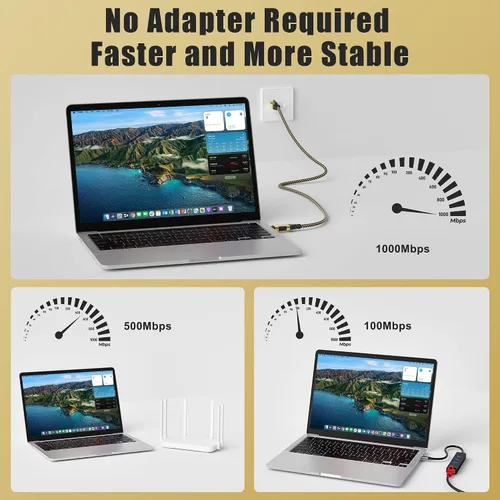 Vista 4 de Cable USB C a Ethernet de 0.5 pies, cable USB 3.0 tipo C a RJ45, FTP, cable de red LAN de Internet blindado de 1 Gbps, Thunderbolt 3/4 compatible