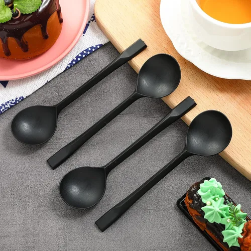 Vista 7 de 200 cucharas de sopa de plástico negro de 5.5 pulgadas, cucharas