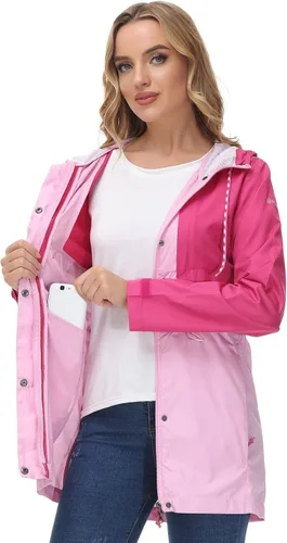 Vista 7 de Lightbare Chaqueta ligera resistente al agua para mujer, antidesgarros, plegable, transpirable, con capucha, cortavientos LB02W