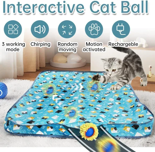 Vista 2 de Interactive Cat Toys Ball - Motion Activated Fast Rolling in Pouch, Hide and Seek Catching Game, USB Rechargeable Moving Chaser for Indoor Cats &