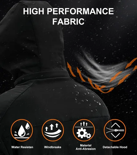 Vista 5 de uupalee Heated Jacket for Men (with 16000 mAh Battery Pack and Detachable Hood)