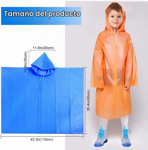 Vista 2 de Ponchos de lluvia desechables para niños y niñas, impermeable multicolor, paquete de 4