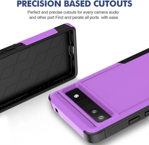 Vista 4 de Oumida Funda para Google Pixel 6A - Funda protectora de doble capa rígida de silicona híbrida a prueba de golpes de cuerpo completo (morado)