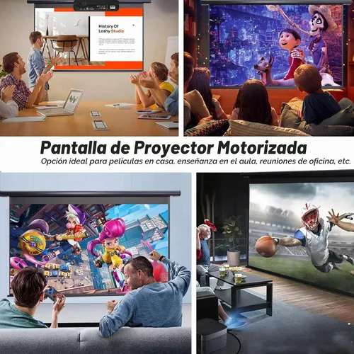 Vista 3 de Pantalla de proyector motorizada desplegable de 100 pulgadas 16:9 HD, pantalla de proyector automática con control remoto, pantalla de proyección