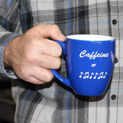 Vista 5 de PlaqueMaker Taza de café Bistro de cerámica personalizada, texto grabado con láser, 16 onzas (azul)