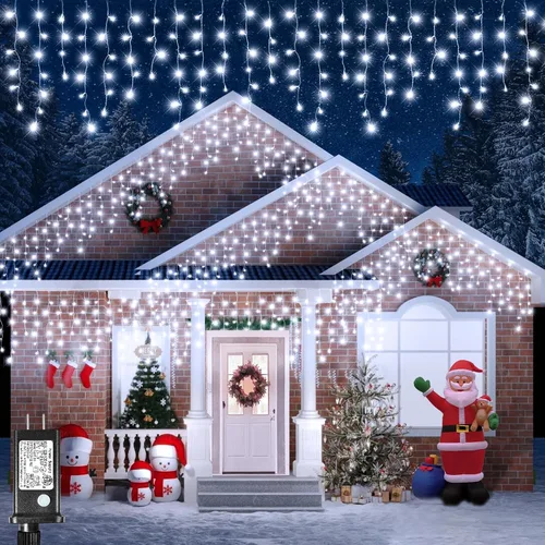 Vista 10 de Luces de carámbano para exteriores, 16.5 pies, 200 luces LED de Navidad para exteriores con 8 modos, impermeables, conectables, tira de luces