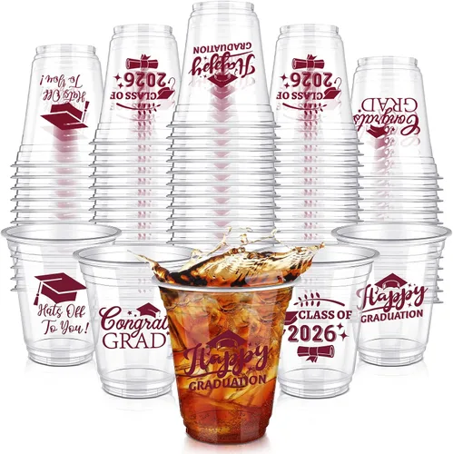 Vista 9 de Eaasty 200 tazas de graduación de 12 onzas 2026 vasos de plástico desechables para la clase de 2026, fiesta de graduación, felicitaciones, Azul