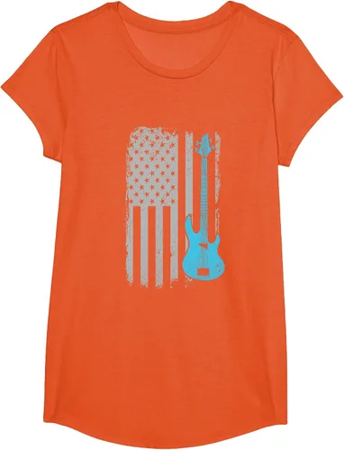 Vista 3 de Electric Bass Guitar Player American Flag Musician T-Shirt Asphalt Grey
