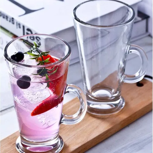 Vista 5 de TOMYEUS Water Glasses Glass Cups, Clear Glass Cups with Handle for Drinks, Cappuccino, Latte, Big Tea Cup. Crystal Clear Glass Cups (Pack of 2)