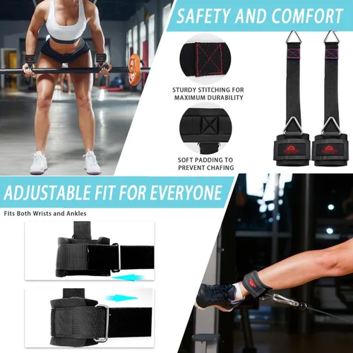 Vista 5 de Correas ajustables para muñeca y tobillo con anillo triangular para levantamiento de pesas, tríceps, pilates, máquinas de cable y rehabilitación