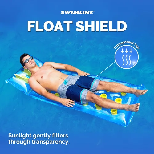 Vista 3 de Swimline - Colchón inflable para piscina, con 18 bolsillos de aire (los colores pueden variar), color azul, 9035 Flotador de bolsillo azul