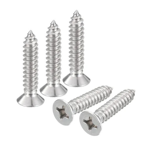 Vista 35 de uxcell Tornillos de chapa de cabeza plana #4x1, 50 tornillos de madera Phillips Drive Tornillos de acero inoxidable 304 Autoperforantes