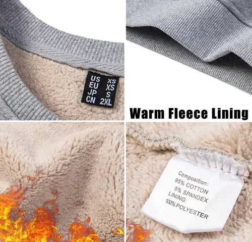 Vista 3 de MAGCOMSEN Sudaderas con forro de sherpa para hombre, sudadera básica de invierno con cuello redondo