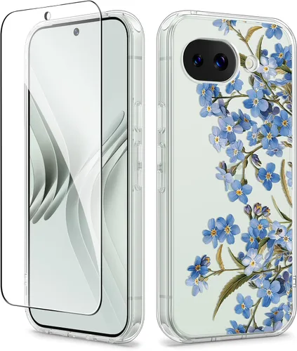 Vista 32 de GVIEWIN Funda para Google Pixel 10a con protector de pantalla, protección contra caídas de grado militar, no amarillenta, transparente, floral