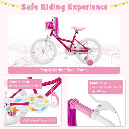 Vista 3 de BABY JOY Bicicleta para niñas, 12 pulgadas, 14 pulgadas, 16 pulgadas, 18 pulgadas, bicicleta para niños de 3 a 8 años con ruedas de entrenamiento