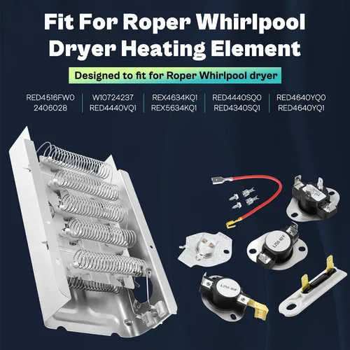 Vista 2 de Elemento calefactor compatible con secadora Roper Whirlpool RED4516FW0-279838 W10724237 2406028 Elemento calefactor compatible con secadora Roper