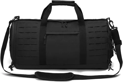 Vista 3 de Bolsa de lona táctica militar de 40 L, bolsa de gimnasio, bolsa deportiva de viaje, entrenamiento de fitness, lona impermeable con compartimento
