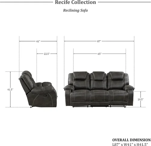Vista 8 de Lexicon Juego de muebles de sala de estar de 2 piezas, juego de sofá reclinable manual de microfibra pulida con reposabrazos superior de almohada