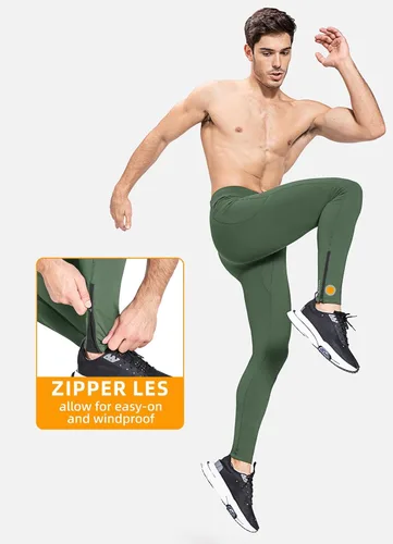 Vista 5 de BALEAF Mallas de forro polar para hombre, pantalones térmicos de ciclismo, resistentes al agua, con cremallera, bolsillos, para invierno, cálido