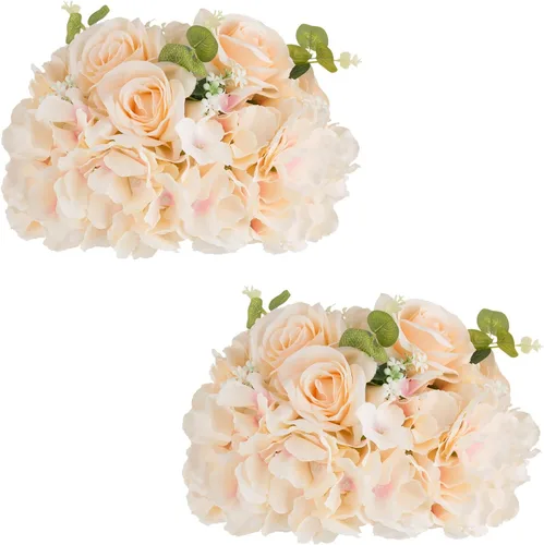 Vista 9 de NUPTIO Ramo de Arreglo de Bolas de Flores - 10 Piezas de 14.2 pulgadas de Diámetro Bolas de Flores Falsas Rosas Rosadas para Centros de Mesa