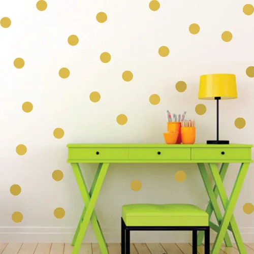 Vista 2 de Calcomanías de pared doradas fáciles de despegar y pegar, 1.2 in, 216 calcomanías, seguro en las paredes y pintura metálica de lunares, calcomanías