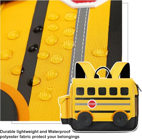 Vista 7 de Mochila para niños pequeños, preescolar, autobús, bolsa de libros 3D para jardín de infantes con lonchera aislante