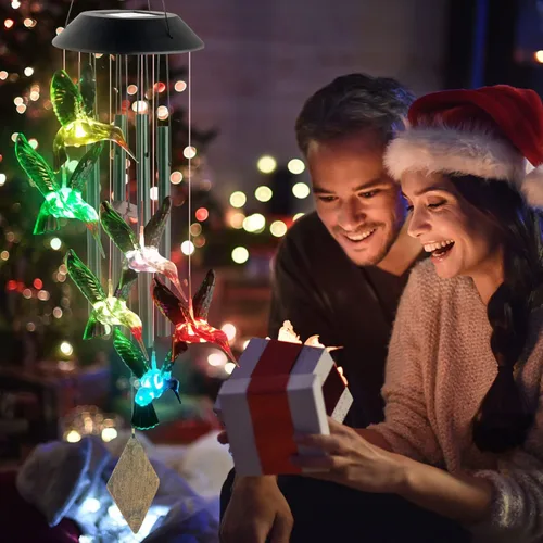 Vista 6 de Campanillas de viento solares de colibrí para exteriores, regalo para padre, regalos de cumpleaños para madre, marido, padrastro, mujer, abuela