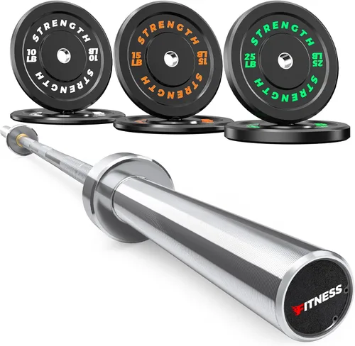 Vista 14 de Juego de Pesas Olímpicas de Parachoques de Goma - Placas de Barra de 2 Pulgadas para Entrenamiento de Fuerza en Gimnasio Casero