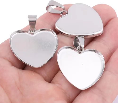Vista 5 de 40 unidades de 0.972 in con ajustes de cabujón de corazón de acero inoxidable Bisel Colgante Bandejas DIY Neclace Base en blanco para suministros