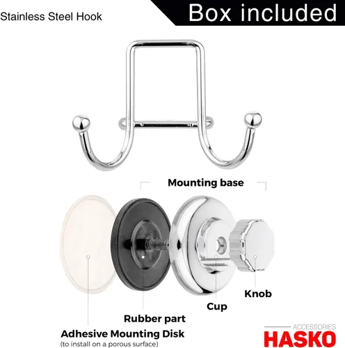 Vista 7 de Hasko Accessories Superpoderoso soporte cromado para percha, con ventosa de succión al vacío. Organizador para toallas, bata de baño y esponja