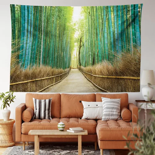Vista 2 de Ambesonne Tapiz de bosque, fotografía panorámica del parque paisajístico histórico en Japón, estampado romántico, colgante de pared ancho