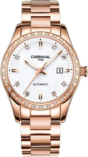 Vista 15 de TEINTOP Carnival Reloj mecánico automático para mujer con correa de acero inoxidable