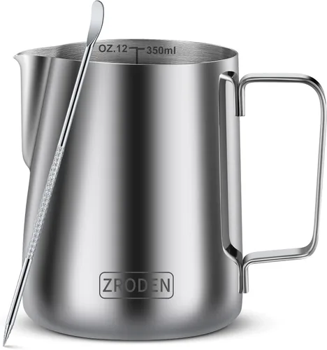 Vista 16 de Jarra de espuma de leche, jarra de vapor de café espresso de 12 onzas, accesorios para máquina de café capuchino de acero inoxidable, herramientas