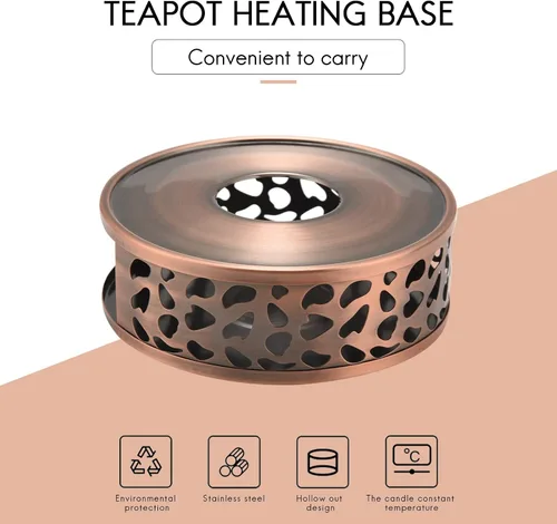 Vista 2 de Calentador de té de acero duradero, base de calefacción, tetera, estufa de té caliente, tetera de vela, juego de té