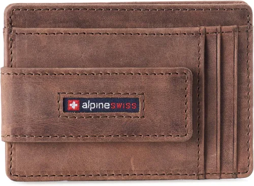 Vista 11 de Alpine Swiss Harper - Billetera delgada con clip para dinero, bolsillo frontal, RFID, de cuero, minimalista, para hombre, con soporte para tarjeta