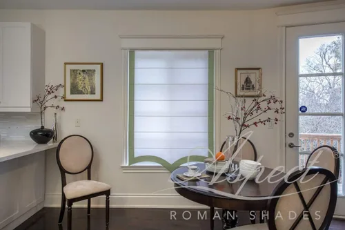 Vista 5 de LOGANOVA® Blackout Curtains - Flat Roman Shades with White Base, Three Sides Light Green Border, Scalloped Bottom. Cute Home Decor For Bedroom