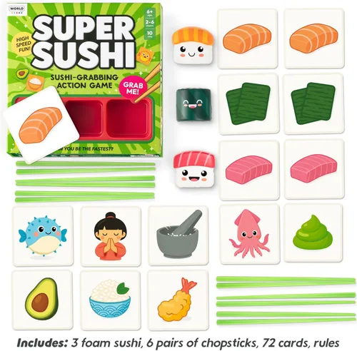 Vista 2 de Super Sushi – Divertido Juego de Mesa Familiar - Hilarantísimo Juego de Cartas de Emparejamiento para Fiestas Familiares para Niños, Adolescentes