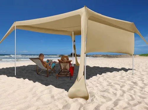 Vista 10 de Beach Canopy Tent Shade with Sidewalls 10x10FT, 6.6FT Tall, UPF50+ Sun Shelter, Windproof & Water Resistant, Includes Guylines Sand Shovel Stability