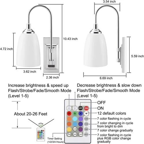 Vista 6 de HONWELL Lámpara de pared LED que funciona con pilas, apliques de pared para interiores, inalámbrico, multicolor, para iluminación de habitación