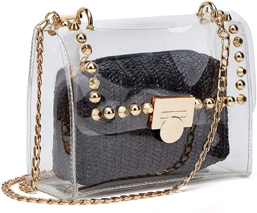 Vista 4 de YYW Bolso transparente aprobado por el estadio para mujer, pequeño bolso transparente cruzado transparente, bolso de mano lindo bolso de hombro