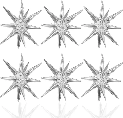 Vista 8 de 6 globos de papel de aluminio con forma de estrella, de una sola pieza, globo de estrella de 14 puntas 4D, cono Starburst, Mylar de 22 pulgadas