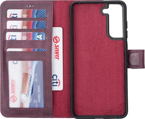 Vista 33 de HARDISTON Funda tipo cartera compatible con Samsung Galaxy S21, hecha a mano, de piel auténtica, cubierta magnética desmontable tipo flip con Negro