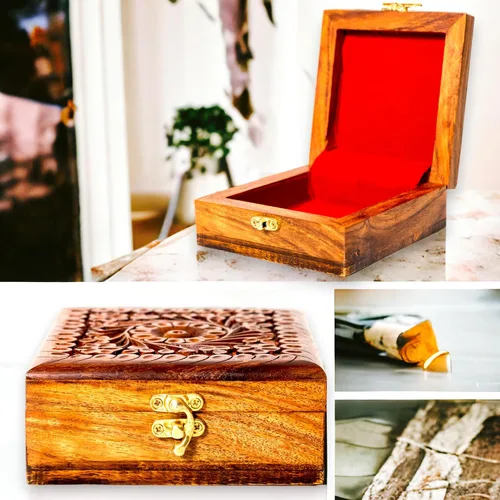 Vista 4 de Joyero de madera hecho a mano, organizador de madera para recuerdos, caja de almacenamiento de joyas, organizador multiusos, gran regalo para tus