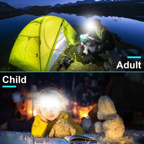 Vista 7 de Linterna de faro frontal, paquete de 3 faros delanteros LED recargables con luz de cabeza ancha con sensor brillante