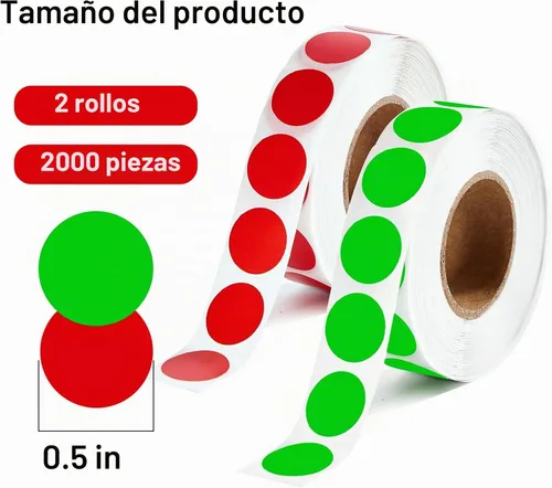 Vista 6 de 2000 Pcs Round Stickers 1/2 Inch Color Circle Red Green Dot Stickers Small Code Labels for Office Shop Yard Sale Home Classroom Marking Rojo+Verde