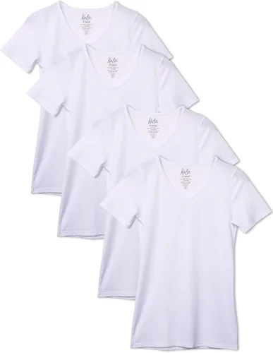 Vista 12 de Kalon - Paquete de 4 camisetas interiores con cuello en V para mujer 4PK Negro