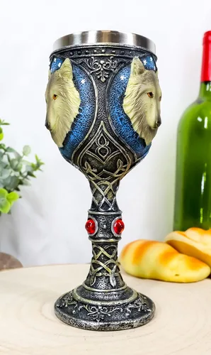 Vista 7 de Ebros Gift Alpha Grey Wolf Celtic Magic - Taza de cáliz de vino de 7 onzas, lobos de Timberwolf Direwolves, paquete de lobos para cocina, fiesta