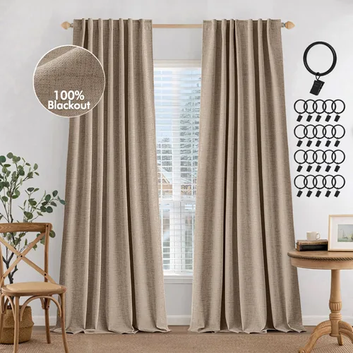 Vista 22 de MIULEE Cortinas 100% opacas de 84 pulgadas de largo de lino, cortinas y drapeados, juego de 2 paneles para dormitorio, pestaña trasera, sala