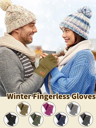 Vista 5 de JYUYNY Guantes de invierno sin dedos para mujeres y hombres, cálidos de lana de alpaca de punto elástico, para clima frío, guantes de medio dedo